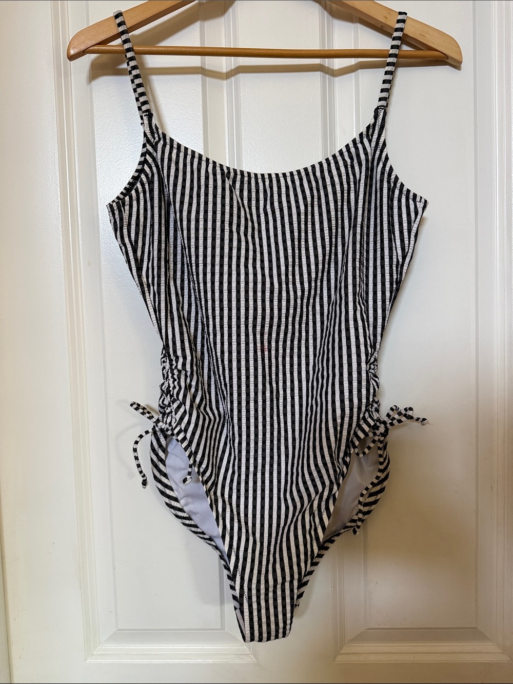 J. Crew black/white striped one piece bathing suit size 10